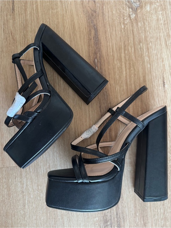 Nasty Gal Shoes - Nasty Gal Black Strappy Platform Block Heels